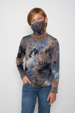Kids Long Sleeve Blue Gray Black Brown Tie-dye #36 Shmask™ Earloop Face Mask for Kids and Adults