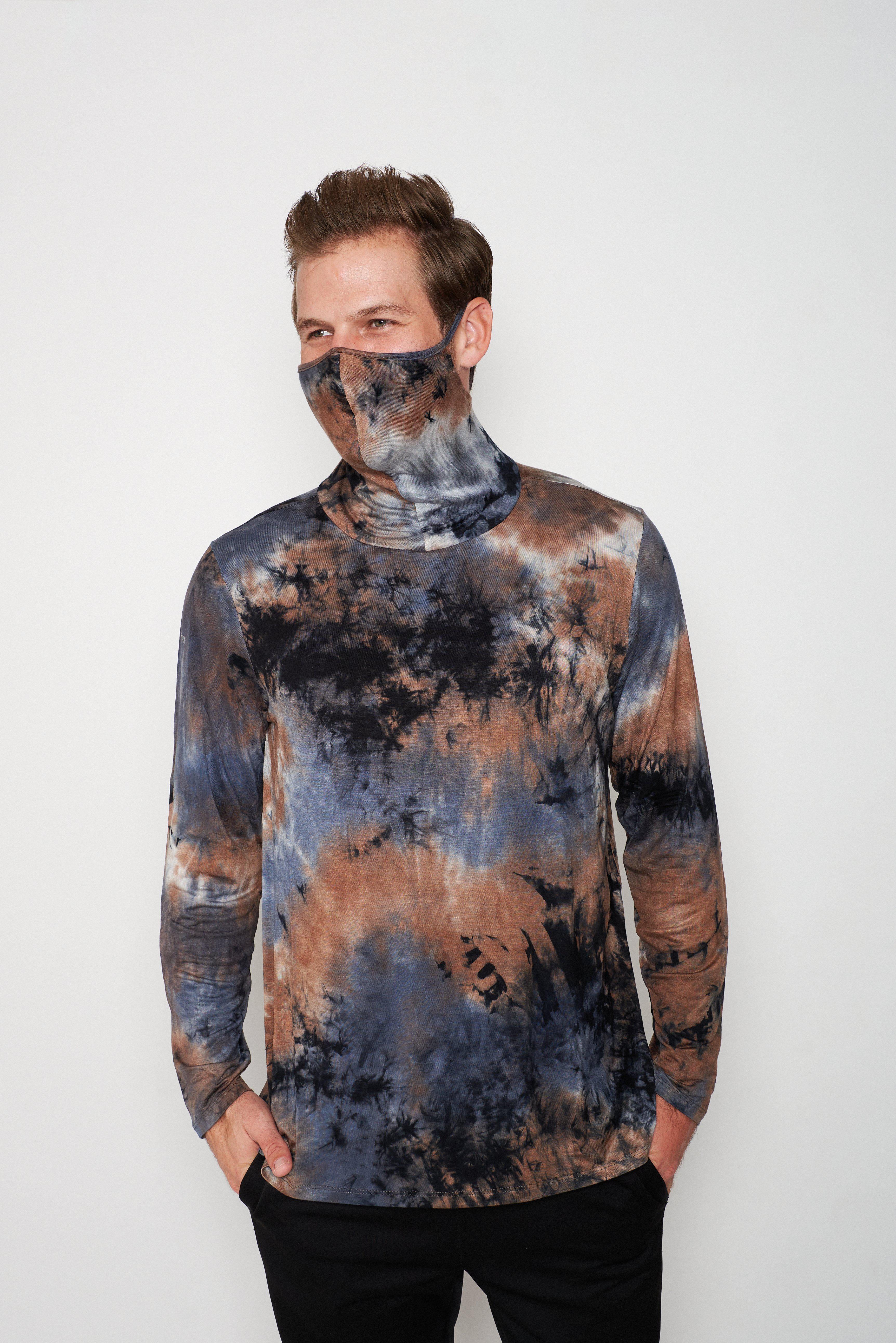 Adult Long Sleeve Blue Gray Black Brown Tie-dye #36 Shmask™ Earloop Face Mask for Kids and Adults