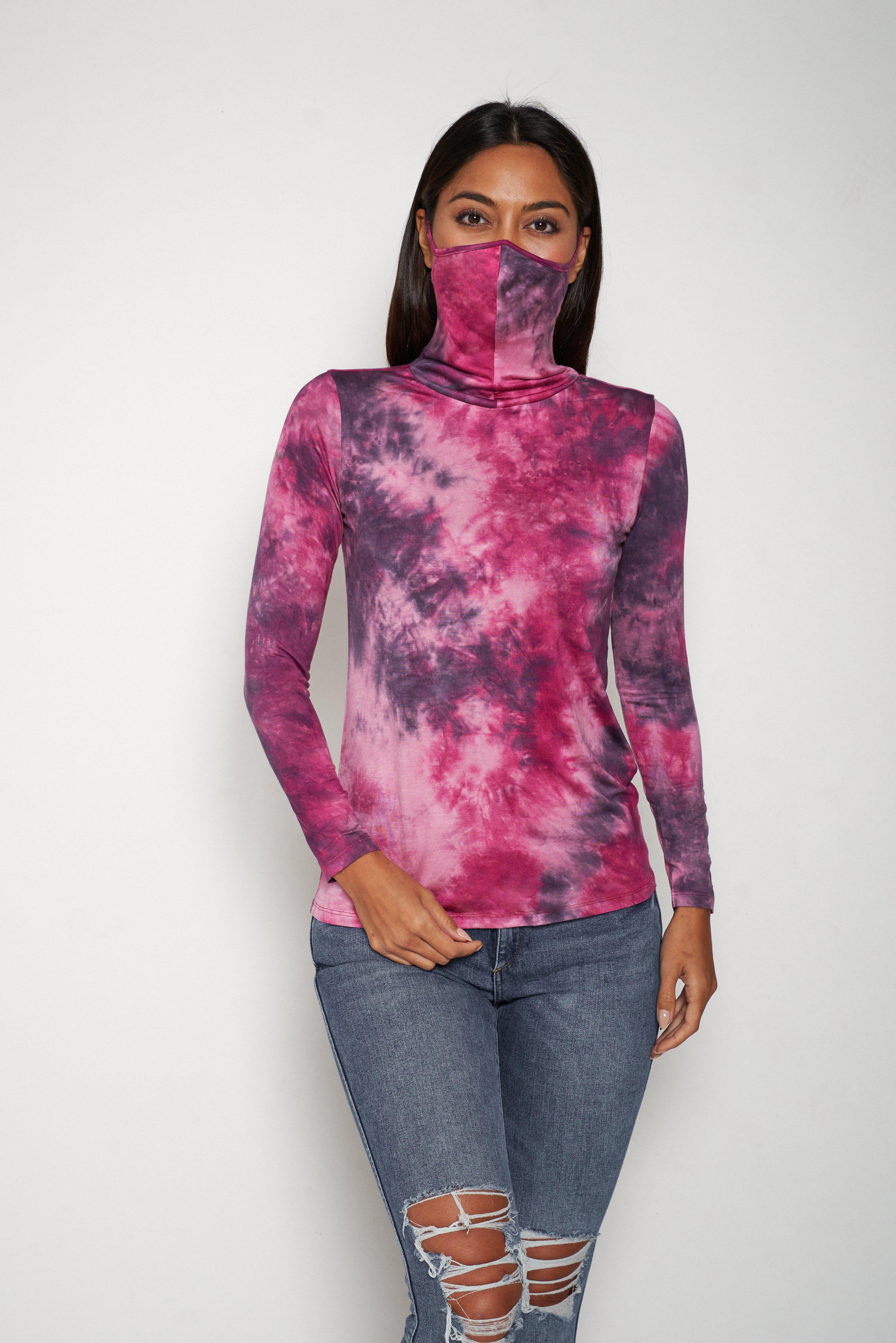 Adult Long Sleeve Pink Purple Tie-dye #6 Shmask™ Earloop Face Mask for Kids and Adults