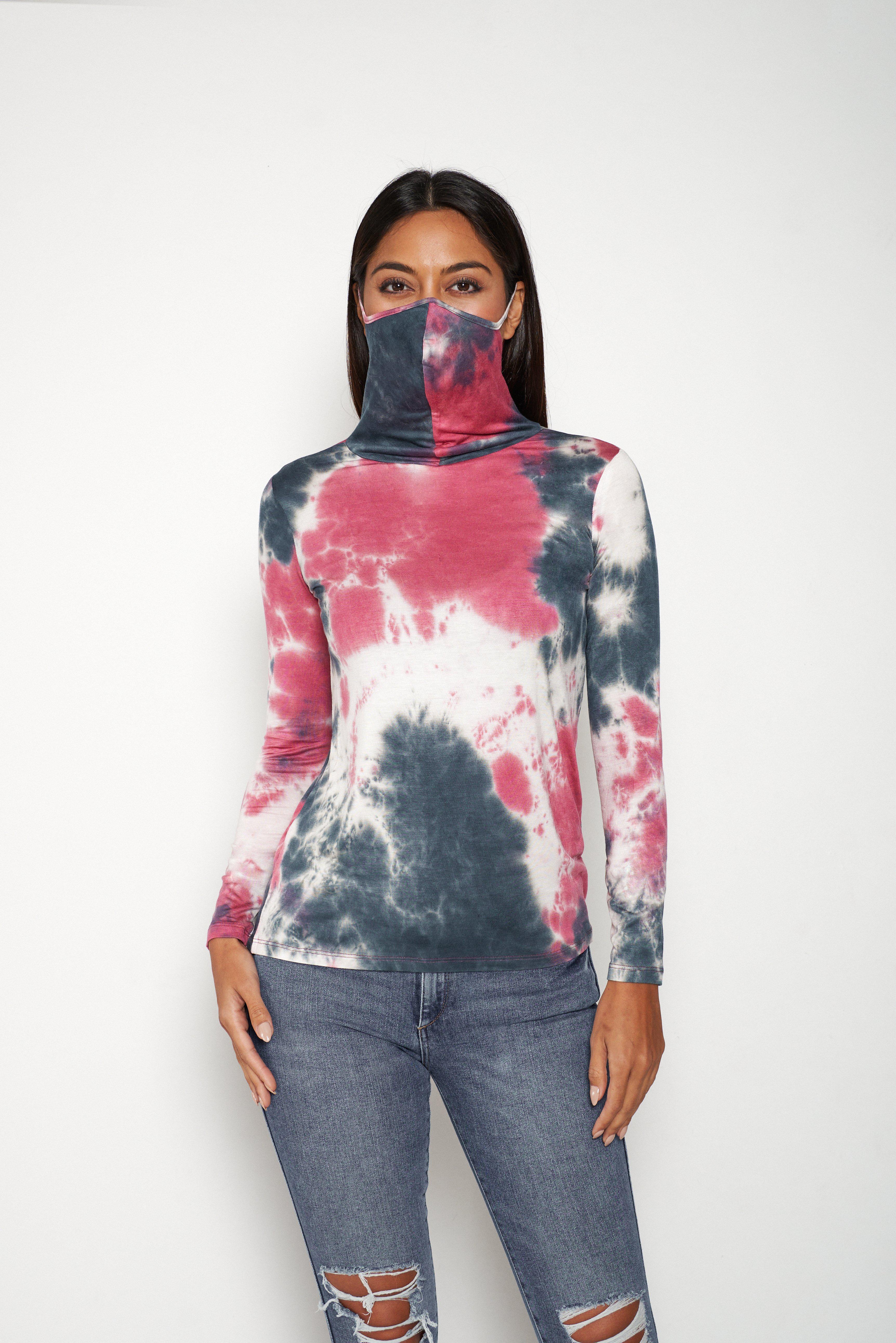 Adult Long Sleeve Pink White Tie-dye #9 Shmask™ Earloop Face Mask for Kids and Adults