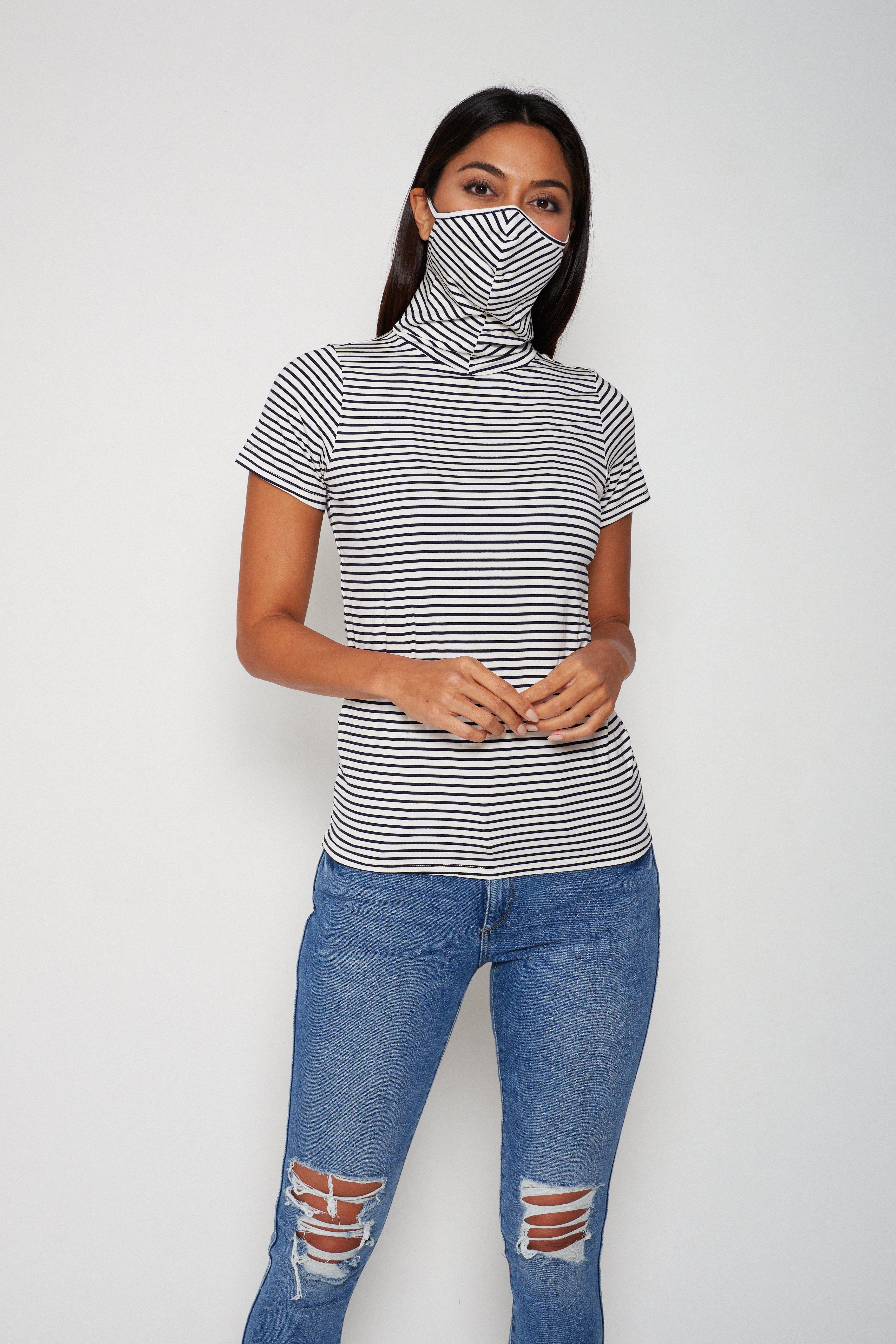 Adult Short Sleeve Navy Stripe Shmask™ Earloop Face Mask for Kids and Adults